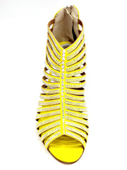 Load image into Gallery viewer, ELSY Plus (L7) - Sandalo a Tronchetto Da Donna in Morbido Camoscio Giallo Con Swarovski Boreali e Tacco a Spillo Laminato Oro