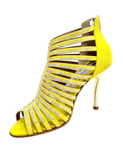 Load image into Gallery viewer, ELSY Plus (L7) - Sandalo a Tronchetto Da Donna in Morbido Camoscio Giallo Con Swarovski Boreali e Tacco a Spillo Laminato Oro