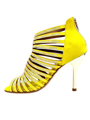 Load image into Gallery viewer, ELSY Plus (L7) - Sandalo a Tronchetto Da Donna in Morbido Camoscio Giallo Con Swarovski Boreali e Tacco a Spillo Laminato Oro