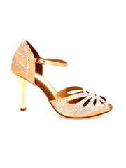 Load image into Gallery viewer, DADA Diamond QA (L5) - Scarpa da Ballo in Raso Seta Carne Flash con Swarovski Boreali e Tacco Stiletto Laminato Oro