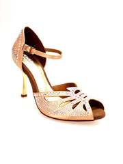 Load image into Gallery viewer, DADA Diamond QA (L5) - Scarpa da Ballo in Raso Seta Carne Flash con Swarovski Boreali e Tacco Stiletto Laminato Oro