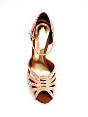 Load image into Gallery viewer, DADA Diamond QA (L5) - Scarpa da Ballo in Raso Seta Carne Flash con Swarovski Boreali e Tacco Stiletto Laminato Oro