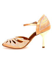 Load image into Gallery viewer, DADA Diamond QA (L5) - Scarpa da Ballo in Raso Seta Carne Flash con Swarovski Boreali e Tacco Stiletto Laminato Oro
