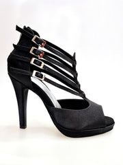 Load image into Gallery viewer, Lussuria (779PLT) - Scarpa da Donna in Raso Seta Nero con Tacco Alto a Spillo Largo e Plateau Confort Flex