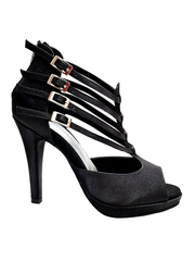 Load image into Gallery viewer, Lussuria (779PLT) - Scarpa da Donna in Raso Seta Nero con Tacco Alto a Spillo Largo e Plateau Confort Flex