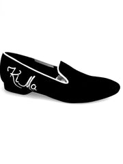 Carica immagine nella Galleria, Mocassino Stefan Black MS20 KIMA in camoscio nero con profilo bianco e ricamo bianco, forma lunga, scarpa Wish Dance Shop