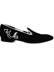 Carica immagine nella Galleria, Mocassino Stefan Black MS20 KIMA in camoscio nero con profilo bianco e ricamo Kima, forma lunga, scarpe eleganti Wish Dance Shop