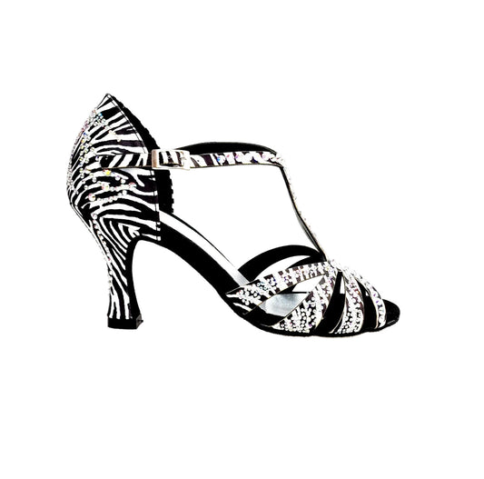 Scarpa da ballo ZEBRY Superb (L1) in raso di seta con dettagli Swarovski e tacco a rocchetto, stile elegante e raffinato