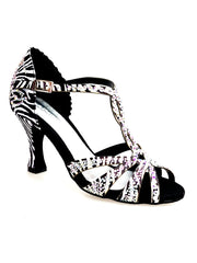 Carica immagine nella Galleria, ZEBRY Superb (L1) - Scarpa da Ballo in Raso Seta Zebrato con Swarovski e Tacco a Rocchetto