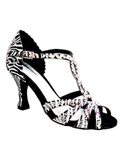 Carica immagine nella Galleria, ZEBRY Superb (L1) - Scarpa da Ballo in Raso Seta Zebrato con Swarovski e Tacco a Rocchetto