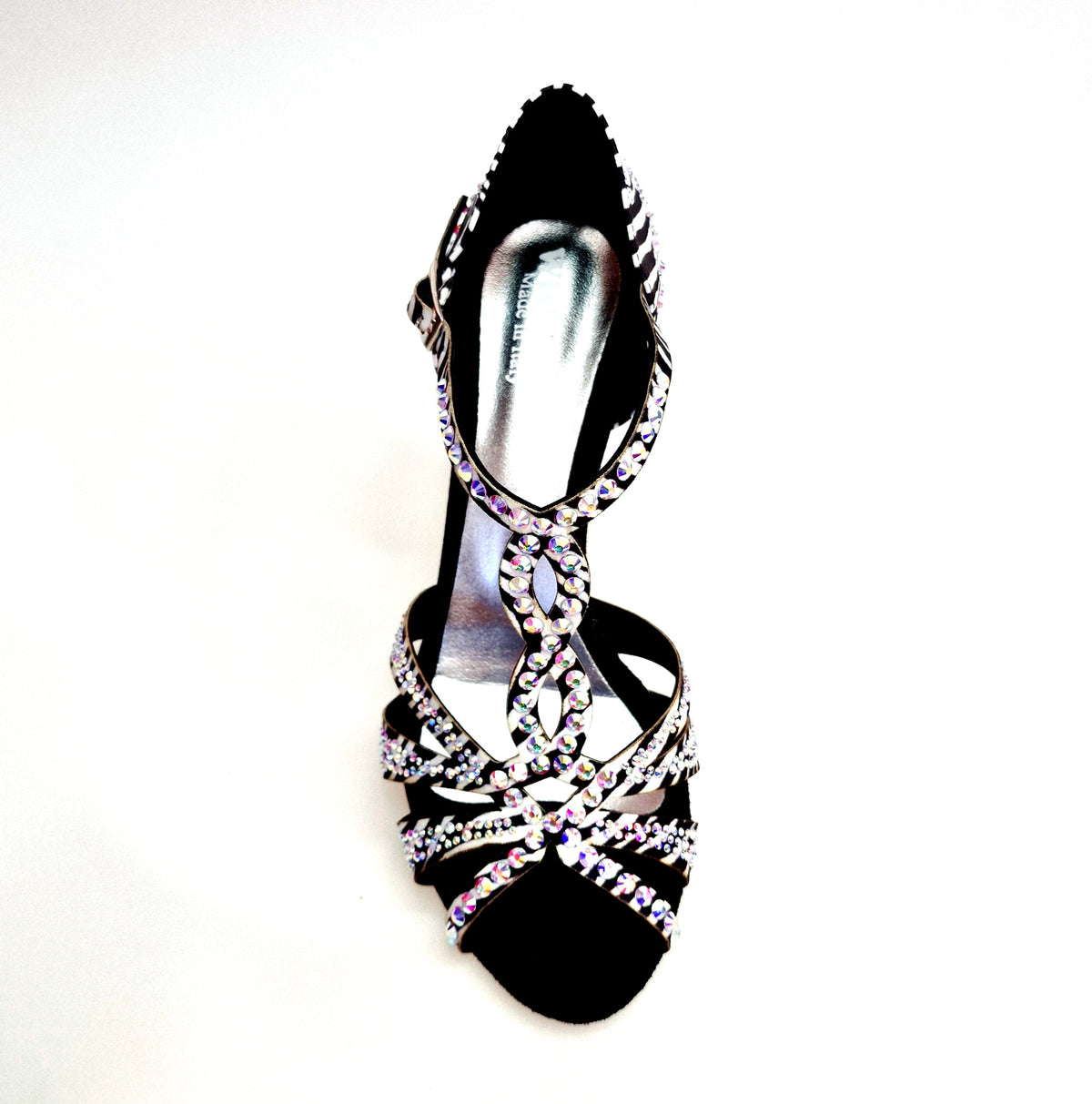 Scarpa da ballo ZEBRY Superb (L1) in raso seta zebrato con dettagli Swarovski e tacco a rocchetto, elegante e raffinata.