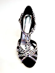 Carica immagine nella Galleria, ZEBRY Superb (L1) - Scarpa da Ballo in Raso Seta Zebrato con Swarovski e Tacco a Rocchetto