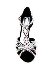 Carica immagine nella Galleria, ZEBRY Superb (L1) - Scarpa da Ballo in Raso Seta Zebrato con Swarovski e Tacco a Rocchetto