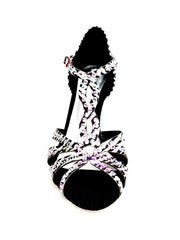 Carica immagine nella Galleria, ZEBRY Superb (L1) - Scarpa da Ballo in Raso Seta Zebrato con Swarovski e Tacco a Rocchetto