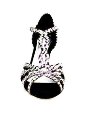 Carica immagine nella Galleria, ZEBRY Superb (L1) - Scarpa da Ballo in Raso Seta Zebrato con Swarovski e Tacco a Rocchetto