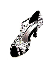Carica immagine nella Galleria, ZEBRY Superb (L1) - Scarpa da Ballo in Raso Seta Zebrato con Swarovski e Tacco a Rocchetto