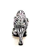 Carica immagine nella Galleria, ZEBRY Superb (L1) - Scarpa da Ballo in Raso Seta Zebrato con Swarovski e Tacco a Rocchetto