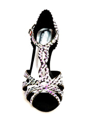 Carica immagine nella Galleria, ZEBRY Superb (L1) - Scarpa da Ballo in Raso Seta Zebrato con Swarovski e Tacco a Rocchetto