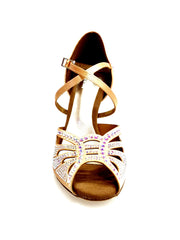 Carica immagine nella Galleria, DADA DIAMOND QC (L55) - SCARPA DA BALLO DA DONNA IN RASO SETA CARNE FLASH CON SWAROVSKI BOREALI CINTURINI INCROCIATI SUL COLLOPIEDE E TACCO A ROCCHETTO