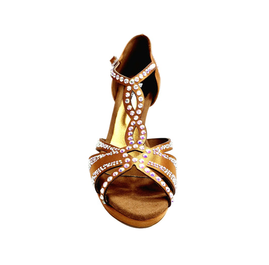 TANIA Superb (accollata) L13P - Scarpa da Ballo in Raso Seta Bronzo Tan Wish Dance, vista laterale