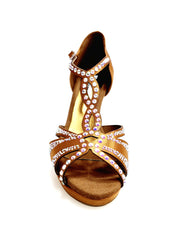 Carica immagine nella Galleria, TANIA Superb (accollata) L13P - Scarpa da Ballo in Raso Seta Bronzo Tan con Swarovski boreali e Tacco Alto a Spillo Largo Rivestito in Raso Seta Bronzo Tan e Swarovski   Boreali e Plateau Confort Flex