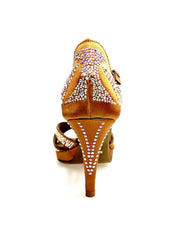 Load image into Gallery viewer, CAMILA Superb (accollata) L13P - Dance Shoe in Black Satin Silk with Boreal Swarovski and Wide Low Stiletto Heel with Plateau