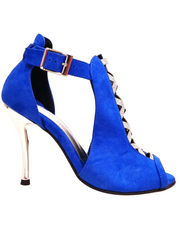 Carica immagine nella Galleria, DINKA (2304) -  Scarpa da Donna in Camoscio Blu Royal inserto collopiede in Glitter Argento Tacco a Spillo Laminato Argento