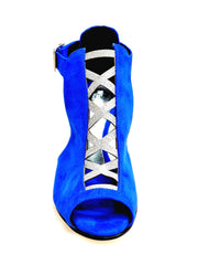 Carica immagine nella Galleria, DINKA (2304) -  Scarpa da Donna in Camoscio Blu Royal inserto collopiede in Glitter Argento Tacco a Spillo Laminato Argento