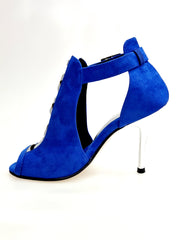 Carica immagine nella Galleria, DINKA (2304) -  Scarpa da Donna in Camoscio Blu Royal inserto collopiede in Glitter Argento Tacco a Spillo Laminato Argento
