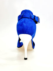 Carica immagine nella Galleria, DINKA (2304) -  Scarpa da Donna in Camoscio Blu Royal inserto collopiede in Glitter Argento Tacco a Spillo Laminato Argento