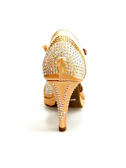 Carica immagine nella Galleria, Alexa (LP4) - Scarpa da Ballo in Raso Carne Flash Con Swarovski e Tacco Basso a Spillo Largo e Plateau