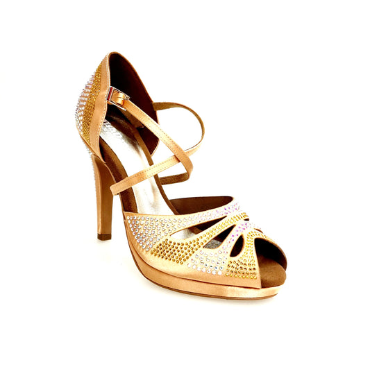 Scarpa da Ballo in Raso Seta Carne Flesh Con Swarovski Boreali e Beige Alexa Wish Dance (LP45), vista laterale