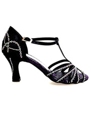 Carica immagine nella Galleria, Rossella (L9) - Scarpa da Ballo in Raso Seta Nero Con Swarovski Boreali con Tacco a Rocchetto