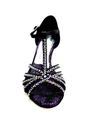 Carica immagine nella Galleria, Rossella (L9) - Scarpa da Ballo in Raso Seta Nero Con Swarovski Boreali con Tacco a Rocchetto