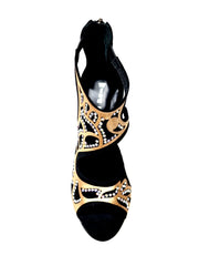 Carica immagine nella Galleria, Desiré SW - Sandalo da Donna in Camoscio Nero Inserto Raso Seta Bronzo con Swarovski Boreali Wishdance