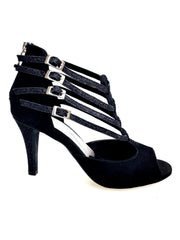 Load image into Gallery viewer, Lussuria (779) - Scarpa da Donna in Camoscio Nero con Tacco Basso Spillo largo in Glitter Nero sottopiede Camoscio Nero
