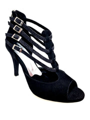 Load image into Gallery viewer, Lussuria (779) - Scarpa da Donna in Camoscio Nero con Tacco Basso Spillo largo in Glitter Nero sottopiede Camoscio Nero
