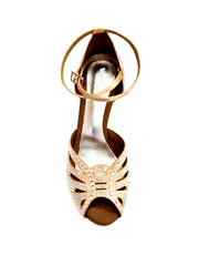 Carica immagine nella Galleria, DADA Diamond QB (L52) - Scarpa da Ballo da Donna in Raso Carne Cinturino incrociato alla caviglia Con Swarovski  Boreali Tacco a Rocchetto