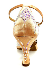 Carica immagine nella Galleria, DADA Diamond QB (L52) - Scarpa da Ballo da Donna in Raso Carne Cinturino incrociato alla caviglia Con Swarovski  Boreali Tacco a Rocchetto