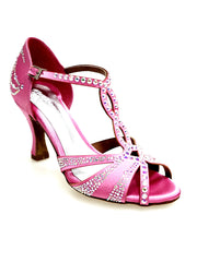 Carica immagine nella Galleria, CAMILA Superb (accollata) L13 - Scarpa da Ballo in Raso Seta Rosa Fuxia con Swarovski Boreali e Tacco a Rocchetto