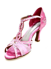 Carica immagine nella Galleria, CAMILA Superb (accollata) L13 - Scarpa da Ballo in Raso Seta Rosa Fuxia con Swarovski Boreali e Tacco a Rocchetto