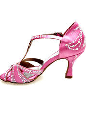 Carica immagine nella Galleria, CAMILA Superb (accollata) L13 - Scarpa da Ballo in Raso Seta Rosa Fuxia con Swarovski Boreali e Tacco a Rocchetto