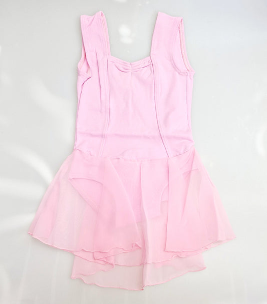 Body danza classica senza maniche per bambina in cotone elastico, con gonnellino in chiffon e fodera microfibra, marca Wish Dance Shop
