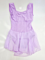 Carica immagine nella Galleria, ANILDA (N/A) - Body Danza Classica Spallina Smanicata da Bambina in Cotone Bielastico con Elastamero foderato sul Petto in Microfibra Anrisudore con Applicazione cucita di Gonnellino in velo di Chiffon