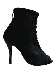 Carica immagine nella Galleria, ALEXIS Black (Art. 132) - Mezzo Stivaletto con Zip in Camoscio Nero Tacco a Spillo in Alluminio  Verniciato effetto gommato Nero