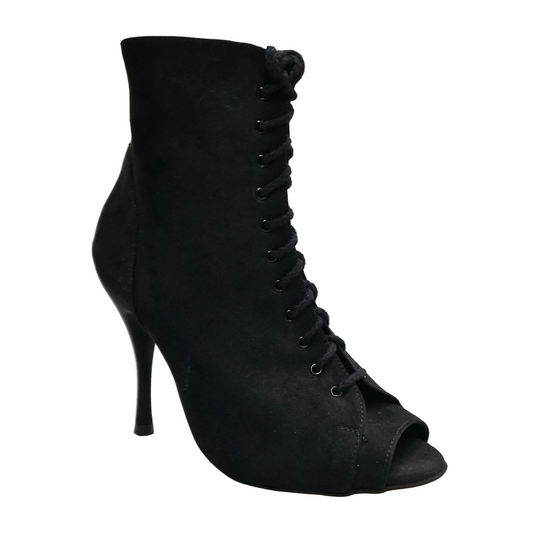 Stivale con zip in camoscio nero Alexi Black Wish Dance Shop, tacco a spillo in alluminio verniciato effetto gommato nero