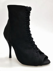 Carica immagine nella Galleria, ALEXIS Black (Art. 132) - Mezzo Stivaletto con Zip in Camoscio Nero Tacco a Spillo in Alluminio  Verniciato effetto gommato Nero