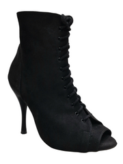 Carica immagine nella Galleria, ALEXIS Black (Art. 132) - Mezzo Stivaletto con Zip in Camoscio Nero Tacco a Spillo in Alluminio  Verniciato effetto gommato Nero