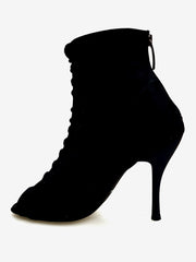 Carica immagine nella Galleria, ALEXIS Black (Art. 132) - Mezzo Stivaletto con Zip in Camoscio Nero Tacco a Spillo in Alluminio  Verniciato effetto gommato Nero