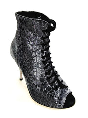 Carica immagine nella Galleria, ALEXIS Silver Black (Art. 132) - Mezzo Stivaletto con Zip in Sunseet Canna di Fucile Tacco a Spillo in Alluminio Laminato Grigio canna di fucile